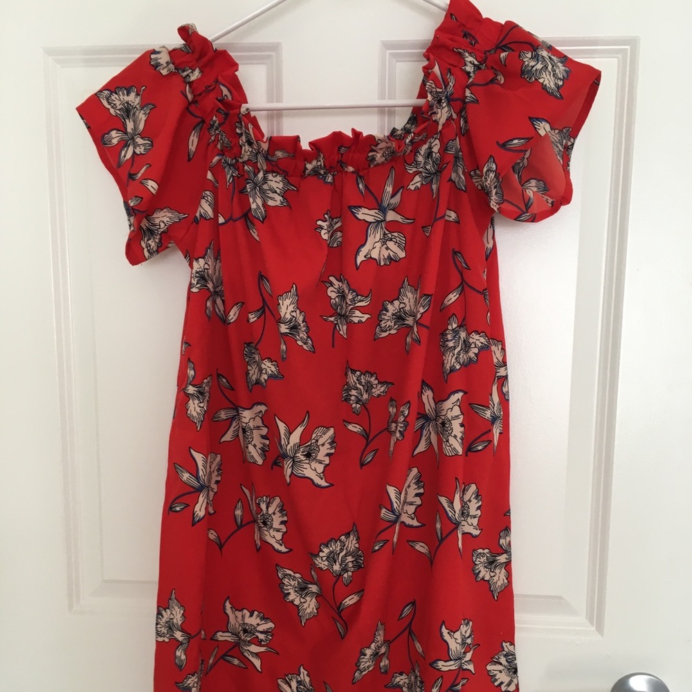 Red Floral Off the Shoulder Dress